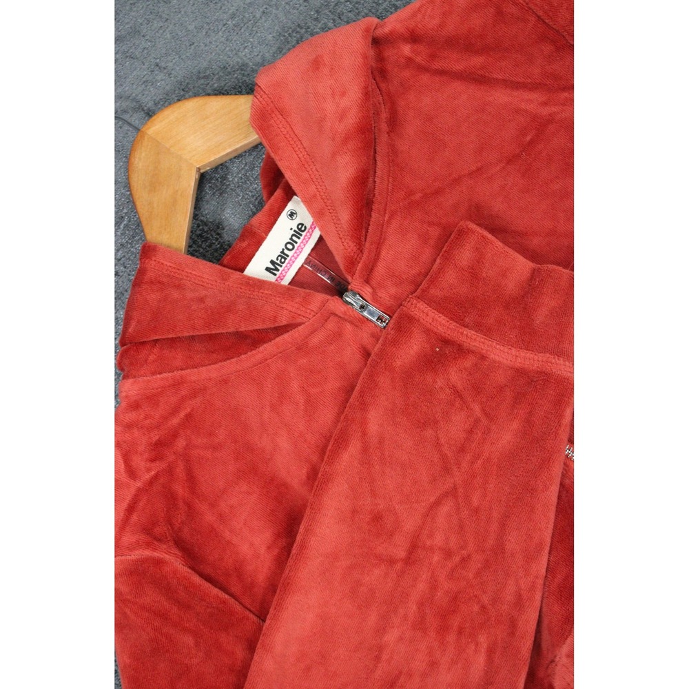 Maronie Womens Velour Zip Up Hoodie Terracotta Red M MJK16182M